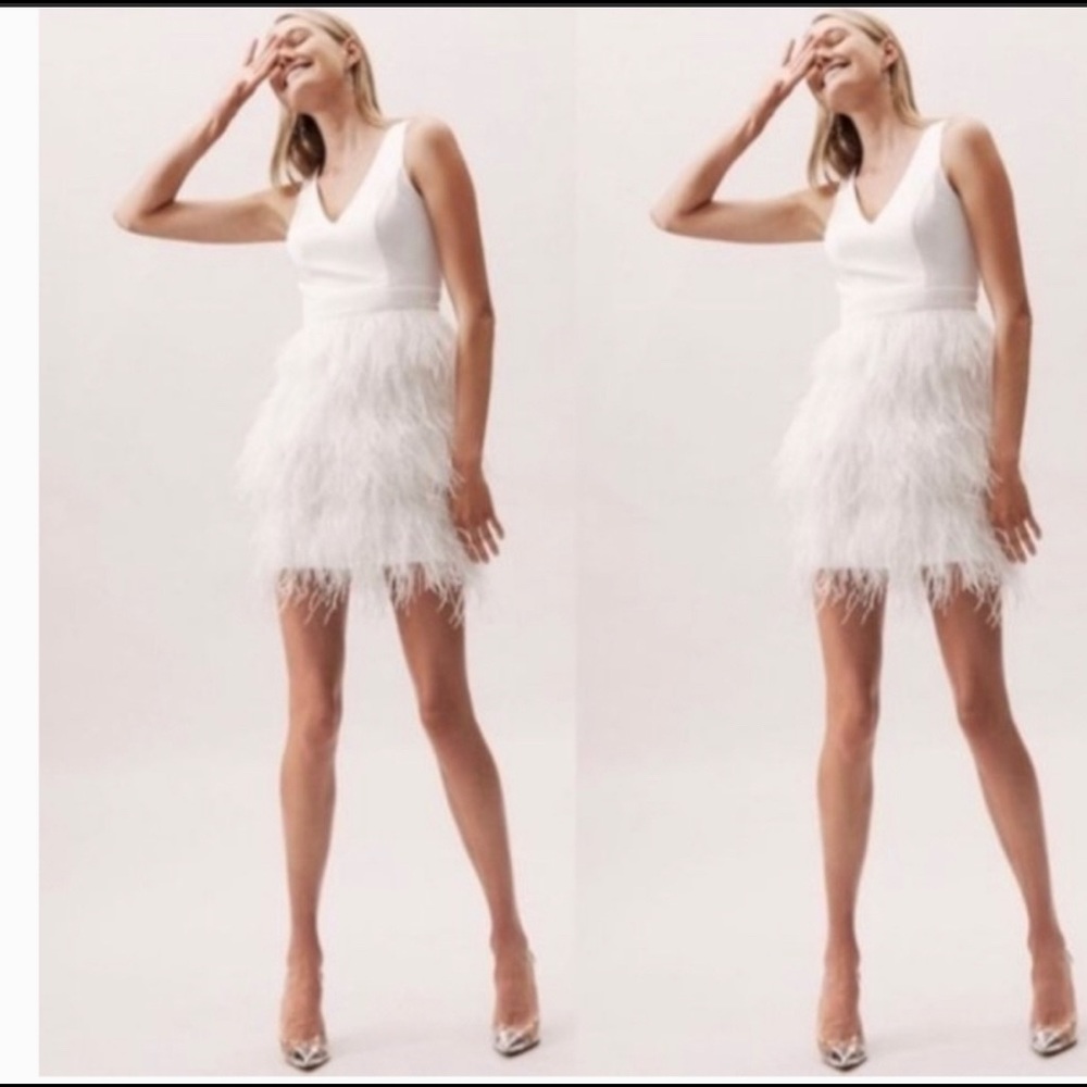 BHLDN Anthem White Feather Mini Dress
